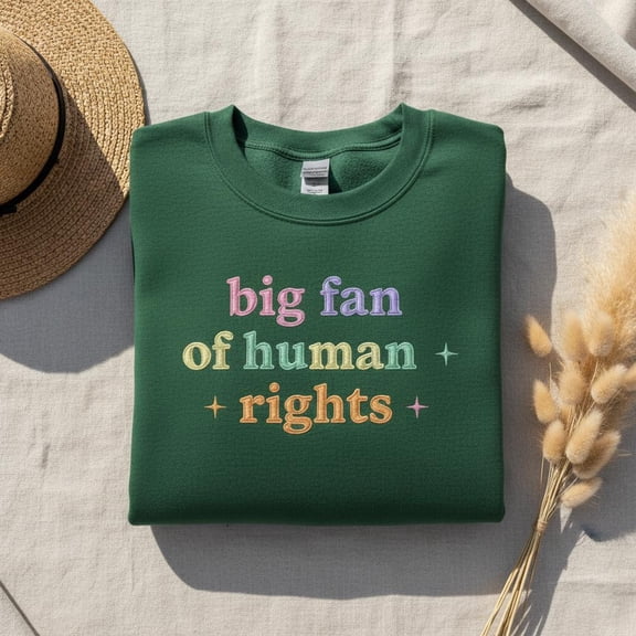 Embroidered "Big Fan of Human Rights" Sweatshirt, Social Justice Activist Crewneck, Subtle Human Rights Hoodie, Teacher Gift