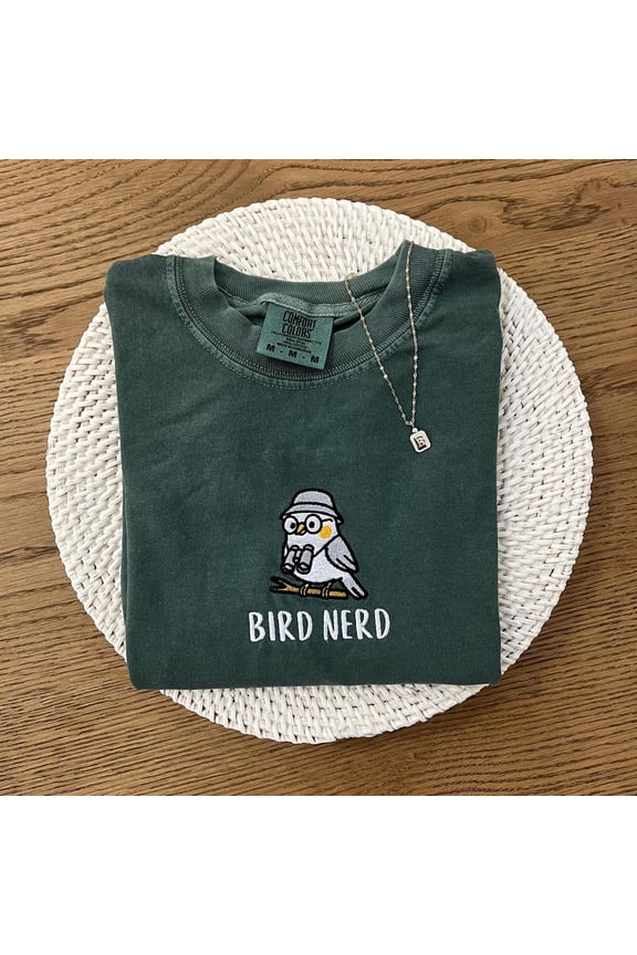 Embroidered Bird Nerd Shirt Birding Apparel Bird Watcher T-Shirt Bird Lover Gift Ideas Embroidered Gifts For Her