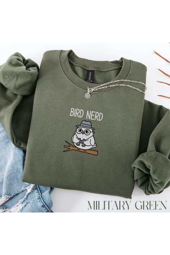 Embroidered Bird Nerd TShirt Bird Lover Crewneck