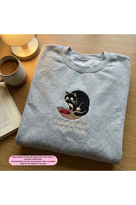 Embroidered Black Cat Sweatshirt, Funny Portal Hoodie, Sci Fi Dimension Shirt, Skeptical Kitty Top, Spooky Cat Mom Gift,Supernatural Apparel