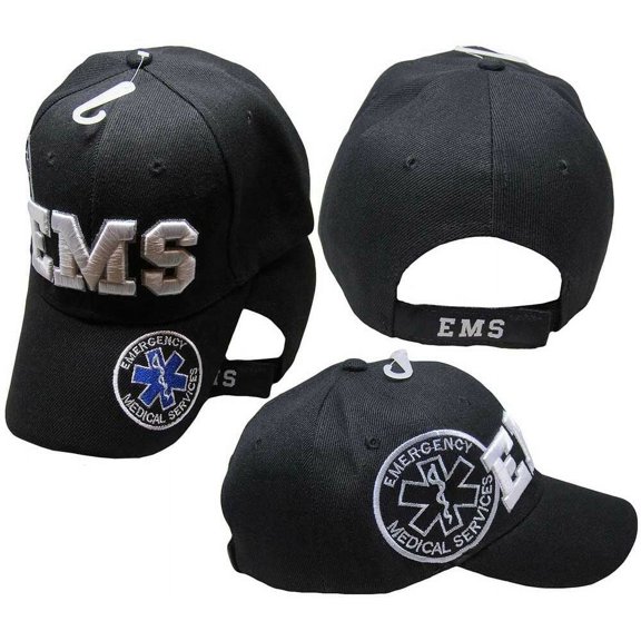 Embroidered Black EMS Emergency Medical Service Grey Shadow Baseball Cap