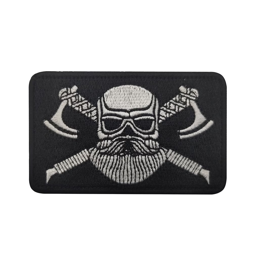 Embroidered Black Fabric Patch with Golden & White Norse Design - Durable Hook-and-Loop Closure for Clothing, Bags, and Jackets