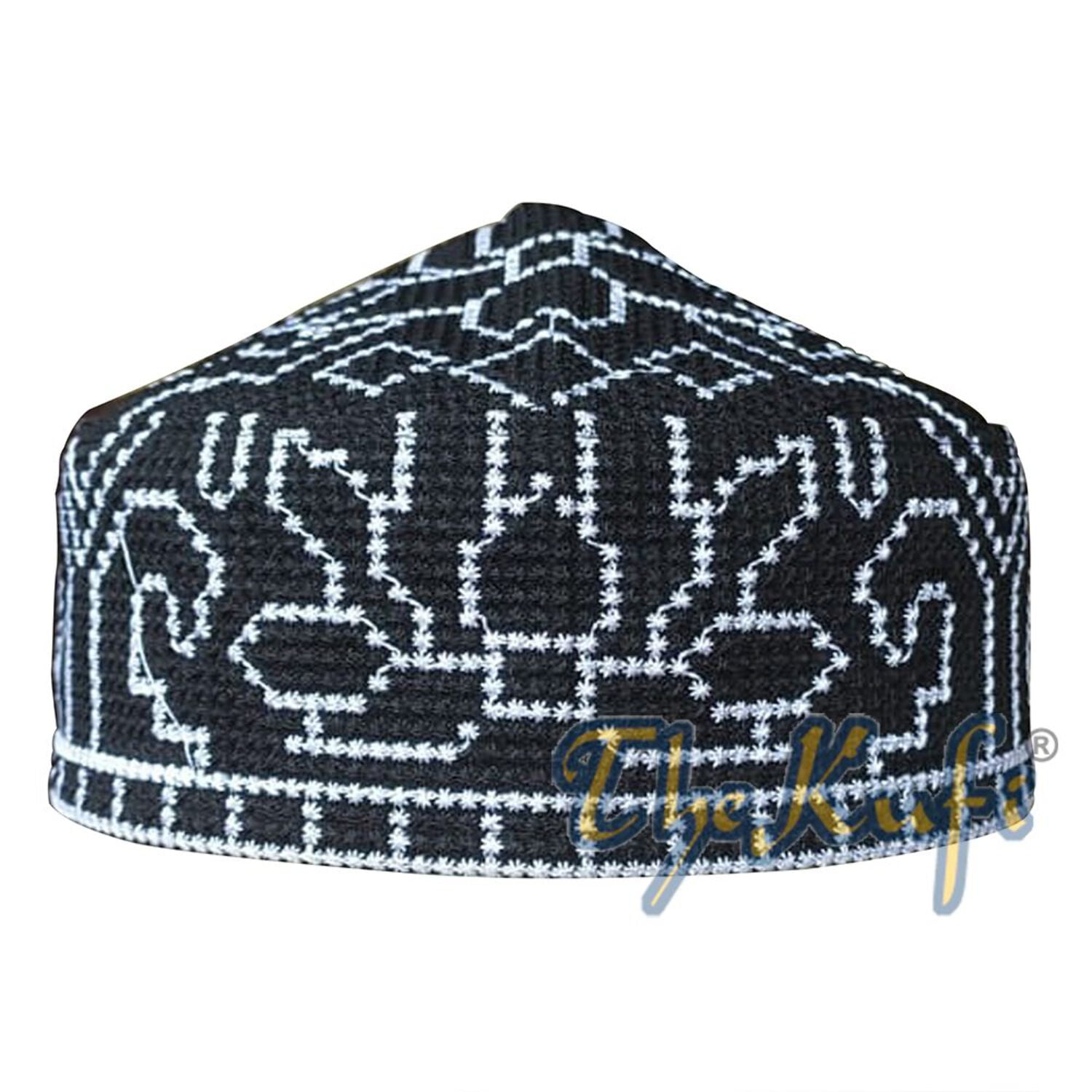 Embroidered Black Orchid Pattern Soft Lined Pakistani Style Topi Kufi ...
