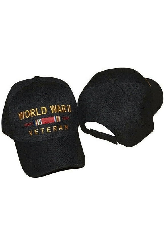 Embroidered Black World War 2 II Veteran With Dates Military Baseball Cap Hat