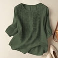 thumbnail image 1 of Embroidered Boho Tops for Women 3/4 Sleeve Linen Shirts Summer Breathable Fall Casual T Shirt Beige L, 1 of 4