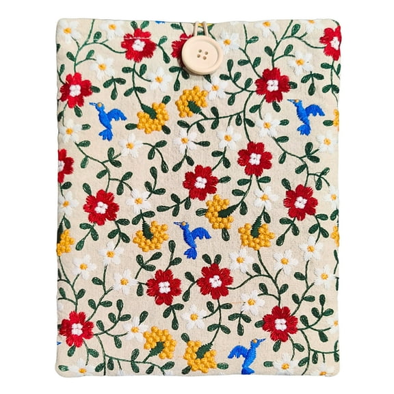 Embroidered Book Sleeve - Cotton Padded Book Cover, 10.6x8.7 Inches
