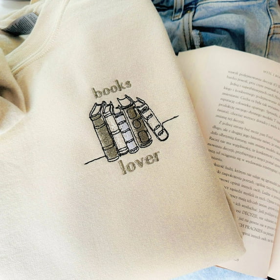 Embroidered Books Lover Sweatshirt