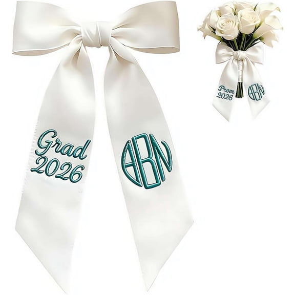 Embroidered Bouquet Sash Bow Personalized Name Year Ribbon Graduation Keepsake Gift