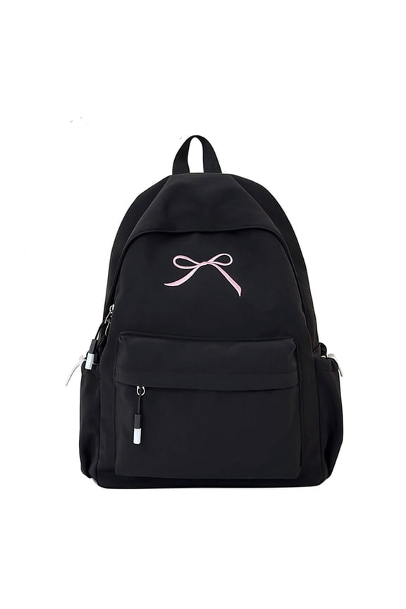 Embroidered Bow Backpack Solid Soft Daypack Simple Backpack with Embroidered Bow Cute Lightweight Large Capacity Daypack Stylish Bag.