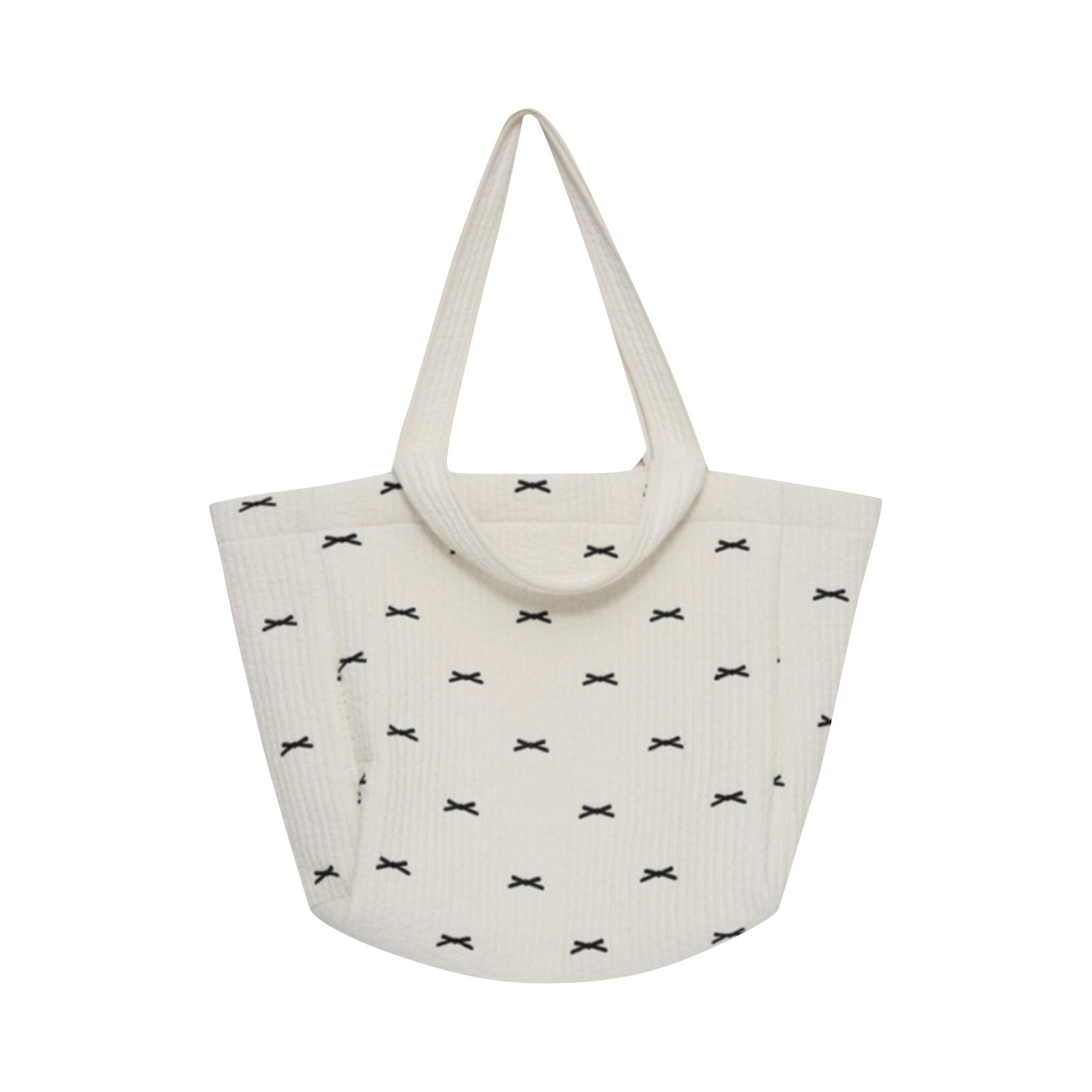 Embroidered Bow Canvas Diaper Tote for Moms, Large Stroller Storage Bag, Multi-purpose Mommy Handbag，White