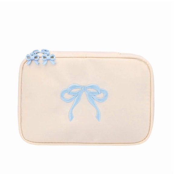 Embroidered Bow Coin Purse Cute Portable Makeup Bag Portable Travel Storage Bag