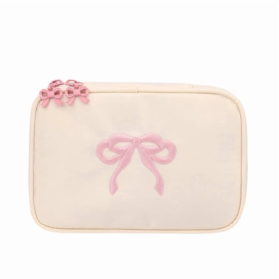 Embroidered Bow Coin Purse Cute Portable Makeup Bag Portable Travel Storage Bag