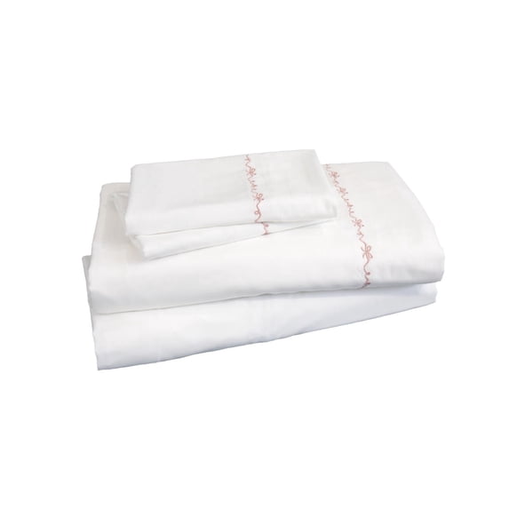 Pyxie Home Shabby Chic 3-Piece Blush Pink Bow Embroidery Sheet Sets, Twin - Embroidered