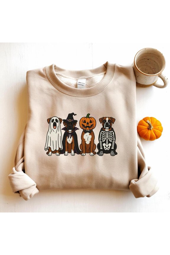 Embroidered Boxer Ghost Dogs Halloween, Sweatshirt