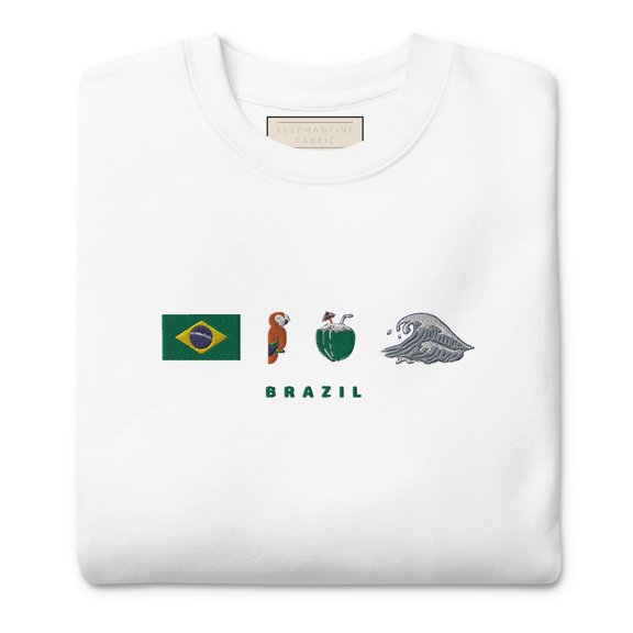 Embroidered Brazil Sweatshirt: Unisex Crewneck with Flag & Tropical Symbols