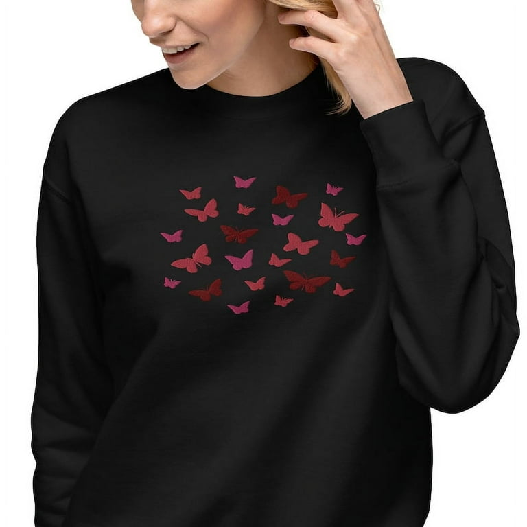 Embroidered Butterflies Sweatshirt Women s Cozy Pullover Butterfly Embroidery Sweater Trendy Casual Top Boho Chic Sweatshirt Walmart