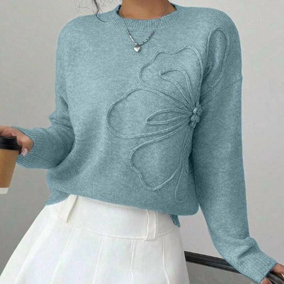 Embroidered Butterfly Knit Sweater (M, Blue)