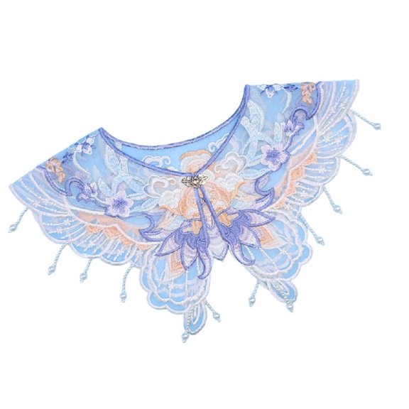 Embroidered Butterfly Shoulder Cape Chinese Pearls Tassels False Collar Shawl