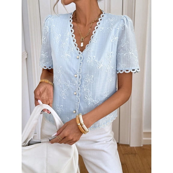 Embroidered Button-Down Blouse