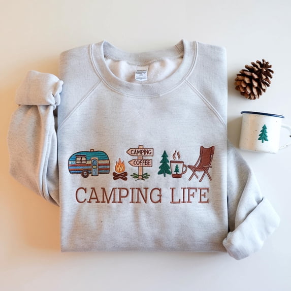 Embroidered Camping Life Sweatshirt: Outdoorsy Gift