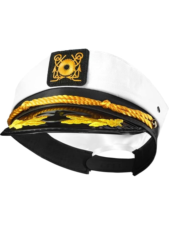 Embroidered Captain Hat Adjustable White Navy 1 Piece
