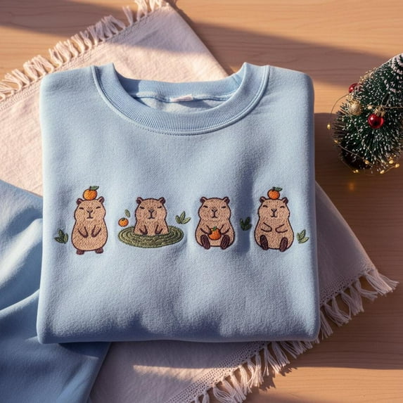 Embroidered Capybara Lovers Sweatshirt, Cozy Animal Crewneck, Nature Lovers Shirt, Gift For Women