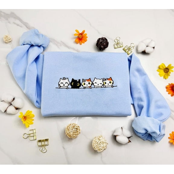 Embroidered Cat Family Sweatshirt