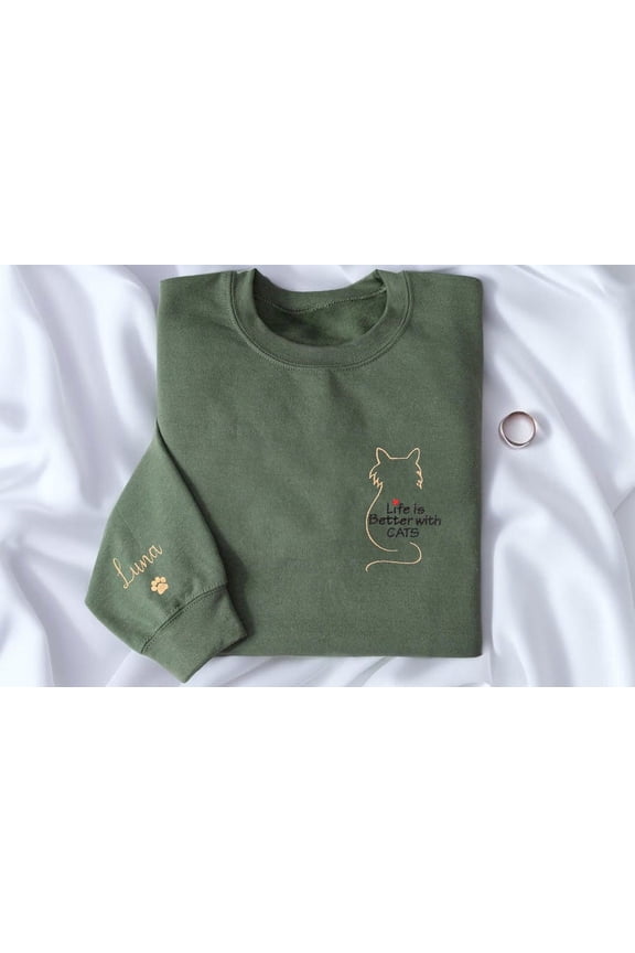 Embroidered Cat Mom Life Is Better With Cats Sweatshirt
