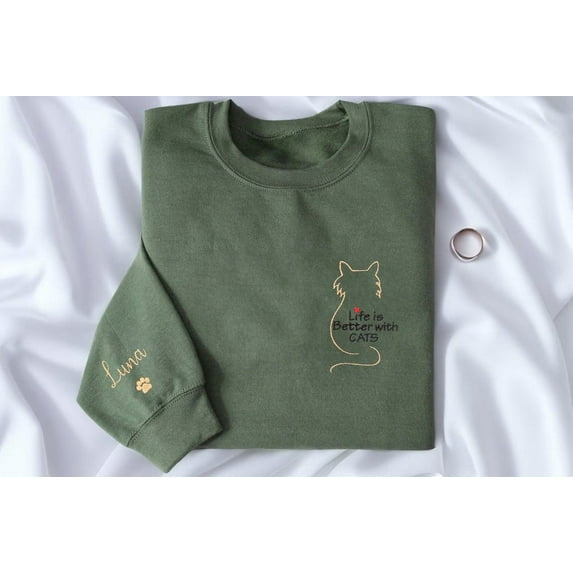 Embroidered Cat Mom Life Is Better With Cats Sweatshirt