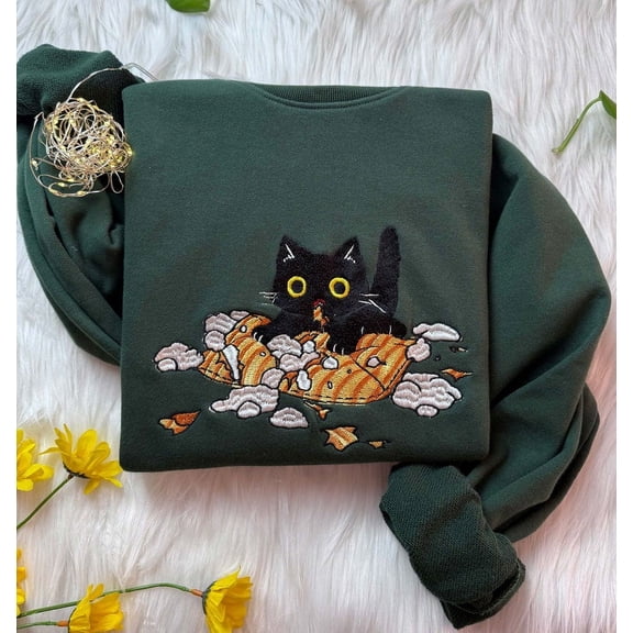 Embroidered Cat Play Pillow Sweatshirt