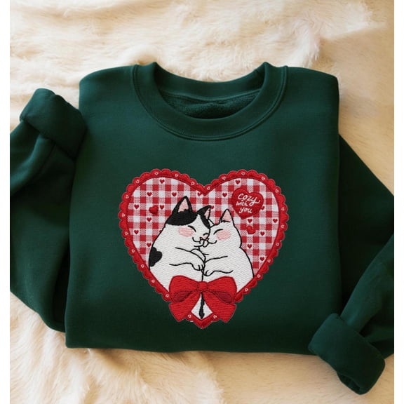 Embroidered Cat Sweatshirt, Cat Lover Gift, Pet Owner Couple Sweater
