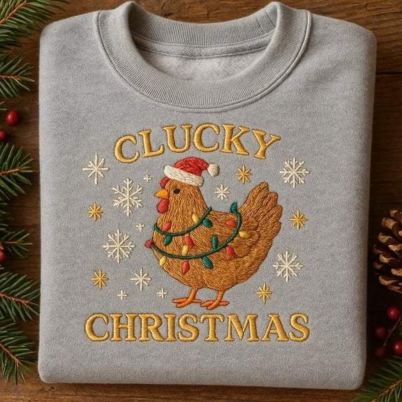 Embroidered Chicken Christmas Sweatshirt, Clucky Christmas Hoodie, Funny Chicken Lover Gift, Farm Christmas Sweater, Embroidered Dad Hat