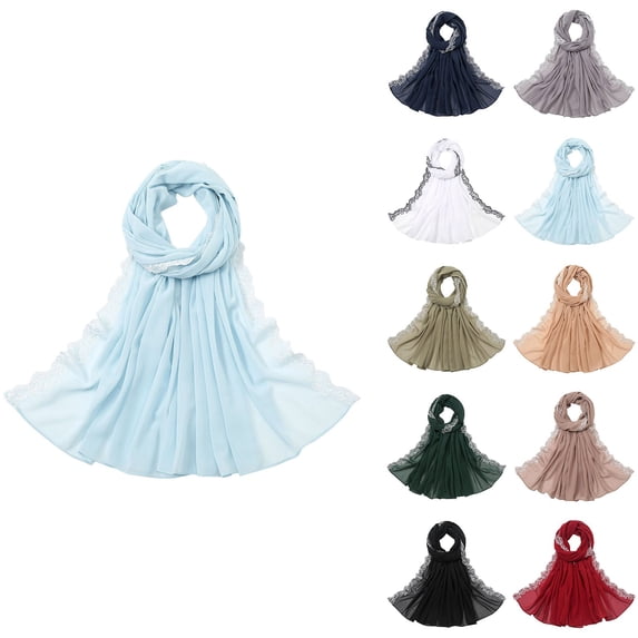 Embroidered Chiffon Hijab with Lace Trim, Elegant Sheer Head Wrap Scarf for Evening Dress, Special Occasions, and Modest Fashion, Lightweight and Decorative-Blackish Green