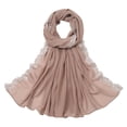 thumbnail image 1 of Embroidered Chiffon Hijab with Lace Trim, Elegant Sheer Head Wrap Scarf for Evening Dress, Special Occasions, and Modest Fashion, Lightweight and Decorative-Coffee, 1 of 2