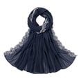 thumbnail image 1 of Embroidered Chiffon Hijab with Lace Trim, Elegant Sheer Head Wrap Scarf for Evening Dress, Special Occasions, and Modest Fashion, Lightweight and Decorative-Dark Blue, 1 of 2