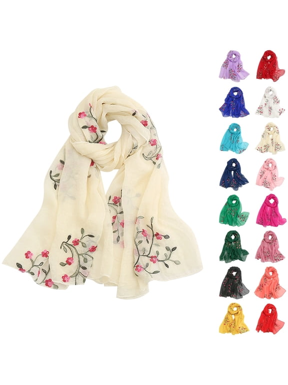 Embroidered Chiffon Lightweight Scarf Wrap Shawl for Women Summer Fall Fashion
