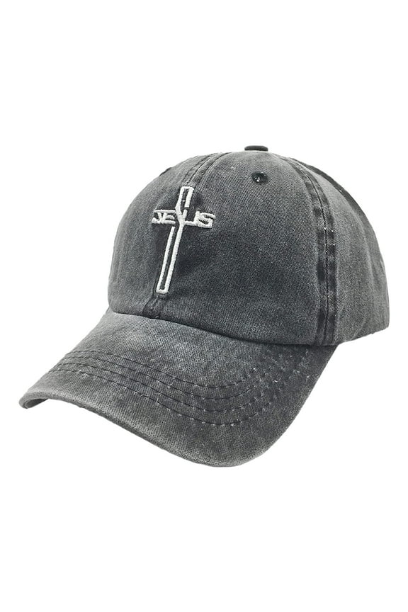 Embroidered Christian Jesus Cross Hat for Men Women, Vintage Washed Dad Hats Adjustable Baseball Cap