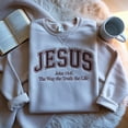 thumbnail image 1 of Embroidered Christian Jesus Sweatshirt, Cheetah Print Bible Verse Tshirt, Faith Apparel Gift, Jesus Loves You, The Way The Truth The Life, 1 of 5