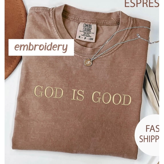 Embroidered Christian T-Shirt: Trendy 'God is Good' Tee