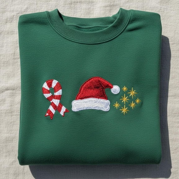 Embroidered Christmas Candy Cane Sweatshirt, Santa Hat and Stars Crewneck, Holiday Cheer Sweater, Festive Xmas Apparel, Winter Gift