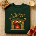 thumbnail image 1 of Embroidered Christmas Fireplace Sweatshirt, Most Wonderful Time Crewneck, Holiday Stockings Jumper, Winter Mantelpiece T-Shirt Gift, 1 of 4