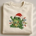 thumbnail image 1 of Embroidered Christmas Frog Sweatshirt, Funny Frog with Holiday Lights Hoodie, Santa Hat Frog Tee, Kawaii Frog Crewneck Gift, 1 of 4