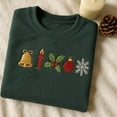 thumbnail image 1 of Embroidered Christmas Icons Sweatshirt, Festive Xmas Symbols Crewneck, Holly Candle Bell Holiday Gift, Minimalist Shirt, 1 of 4