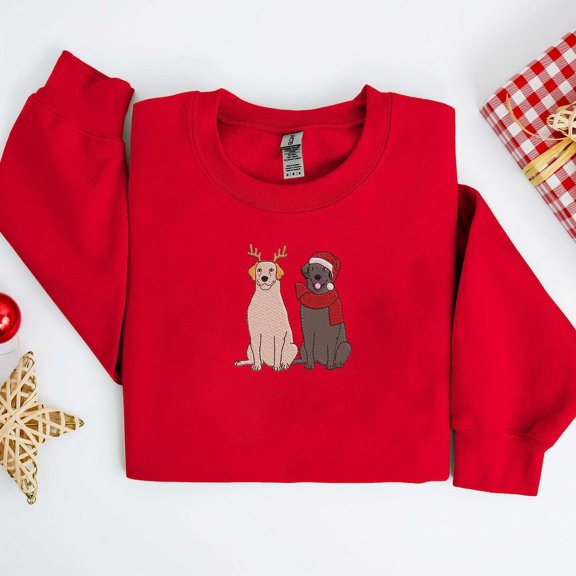 Embroidered Christmas Labrador Retriever Couple Dog Sweatshirt