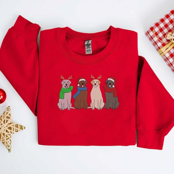Embroidered Christmas Labrador Retriever Santa And Reindeer Sweatshirt