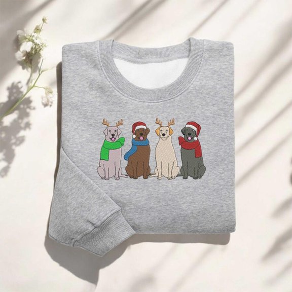 Embroidered Christmas Labrador Retriever Santa And Reindeer Sweatshirt