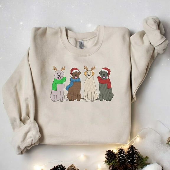 Embroidered Christmas Labrador Retriever Santa And Reindeer Sweatshirt