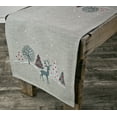 thumbnail image 1 of Embroidered Christmas Reindeer Scene on Light Grey Rectangle Table Runner, Dresser Scarf  (16" x 33" / 67"), 1 of 5