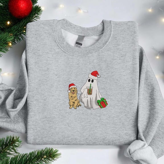 Embroidered Christmas Santa Dog Golden Retriever Sweatshirt