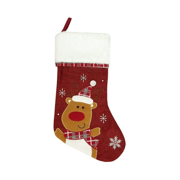 Embroidered Christmas Stocking Gift Bag, Holiday Tree Hanger, Decorative Sock for Christmas Tree, Mantel, Door, or Staircase - Festive Holiday Decoration